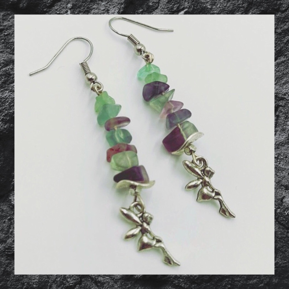 🔴SALE Genuine Fluorite gemstones fairy earrings - Picture 2 of 8